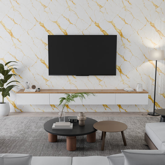 Panneau mural - Blanc Or - Effet Marbre - 250x120x0.3CM