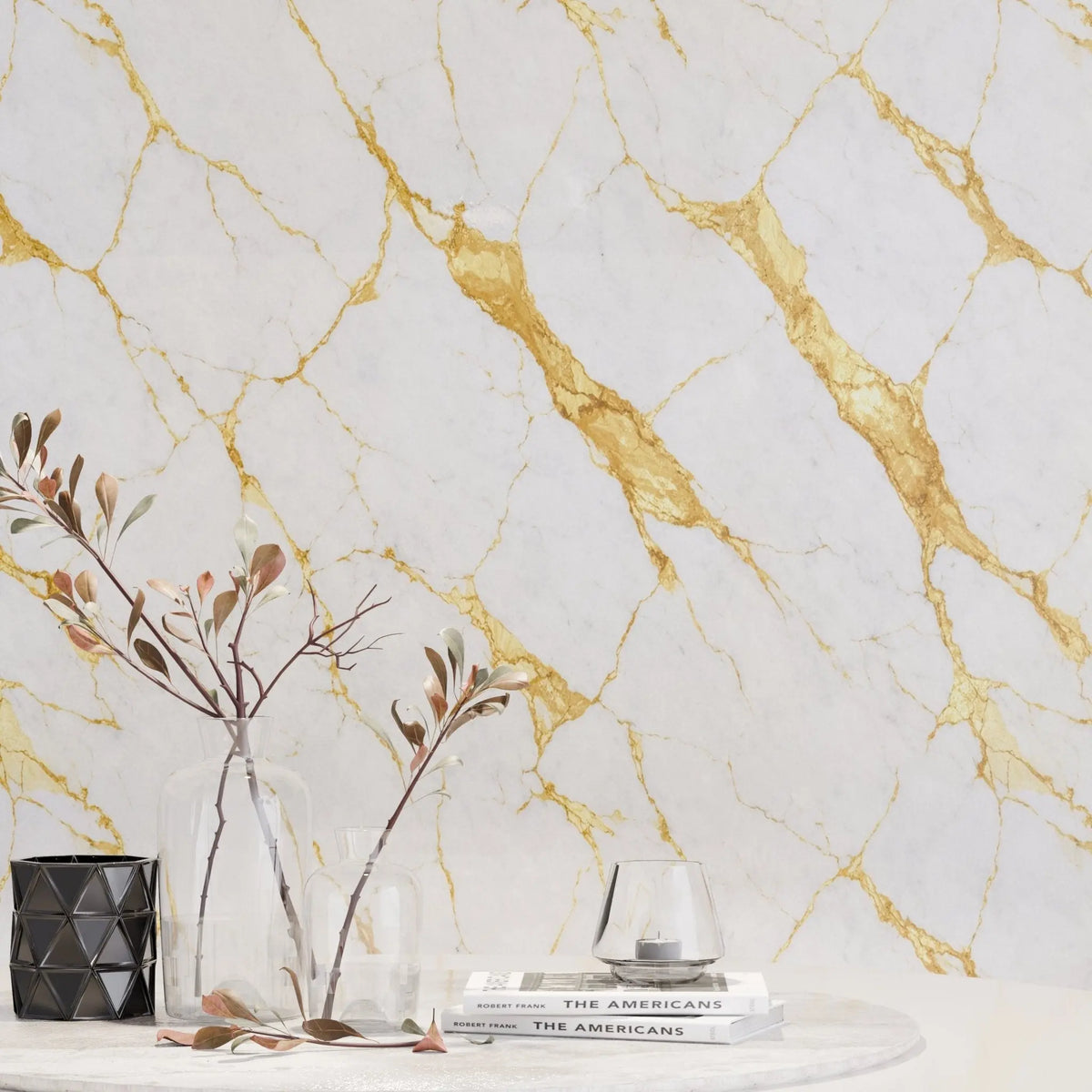 Panneau mural - Blanc Or - Effet Marbre - 250x120x0.3CM - MPDiscount