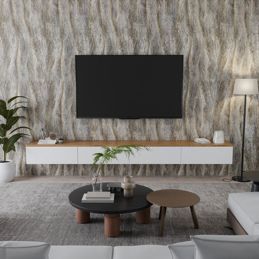 Panneau Mural - Gris Or - Effet Marbre - 250x120x0.3CM