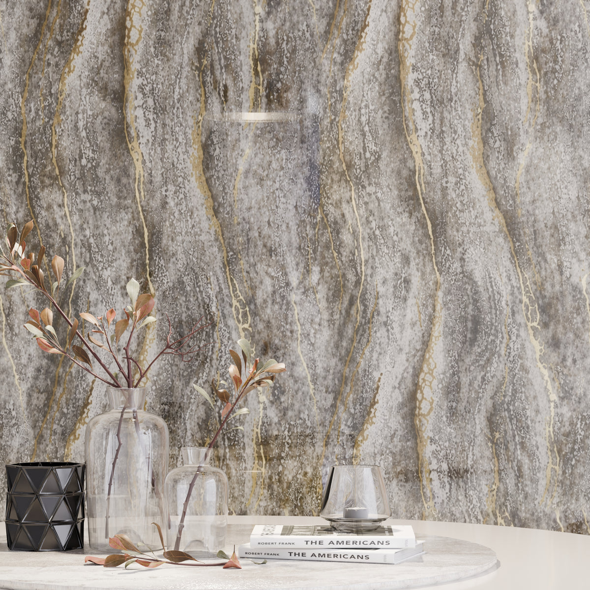 Panneau Mural - Gris Or - Effet Marbre - 250x120x0.3CM