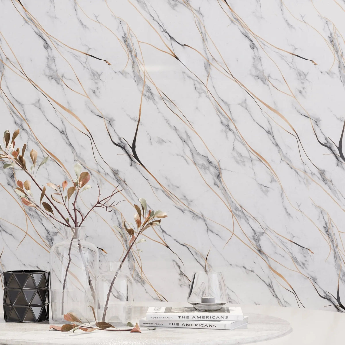 Panneau Mural - Blanc Trait Or - Effet Marbre - 250x120x0.3CM - MPDiscount