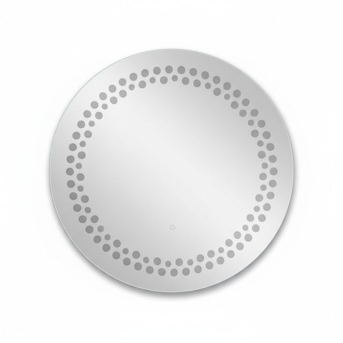 Miroir LED Mural Rond 89 cm — Motif Points Lumineux — 3 Températures Tactile — Cadre Aluminium Noir Mat