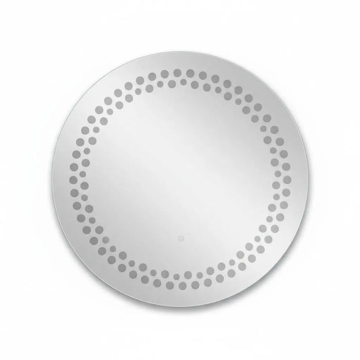 Miroir LED Mural Rond 89 cm — Motif Points Lumineux — 3 Températures Tactile — Cadre Aluminium Noir Mat