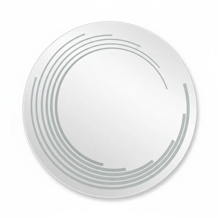 Miroir LED Mural Rond 89 cm — Bandes Vagues Gravées — 3 Températures Tactile — Cadre Aluminium Noir