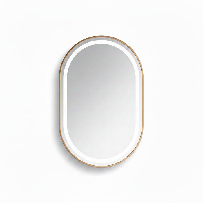 Miroir LED Mural Ovale 69×99 cm — Cadre Aluminium Bronze — 3 Températures Tactile — Design Intemporel