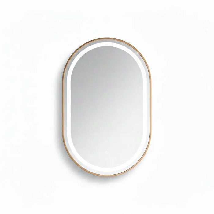 Miroir LED Mural Ovale 69×99 cm — Cadre Aluminium Bronze — 3 Températures Tactile — Design Intemporel