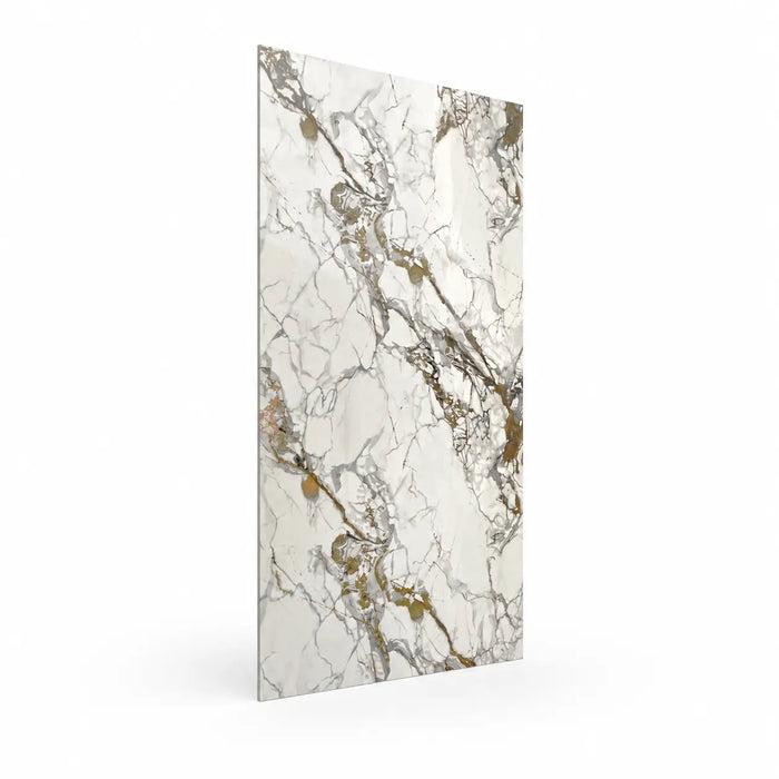 Panneau PVC - Effet Marbre Blanc Doré - 250 x 120 cm – 100% Imperméable - 15 ans Garantie
