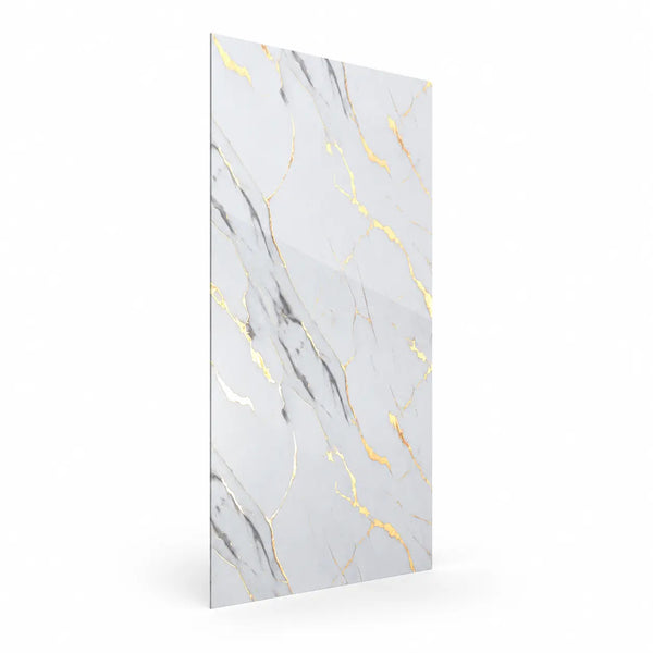 Panneau PVC - Effet Marbre Blanc Gris - 250 x 120 cm – 100% Imperméable - 15 ans Garantie