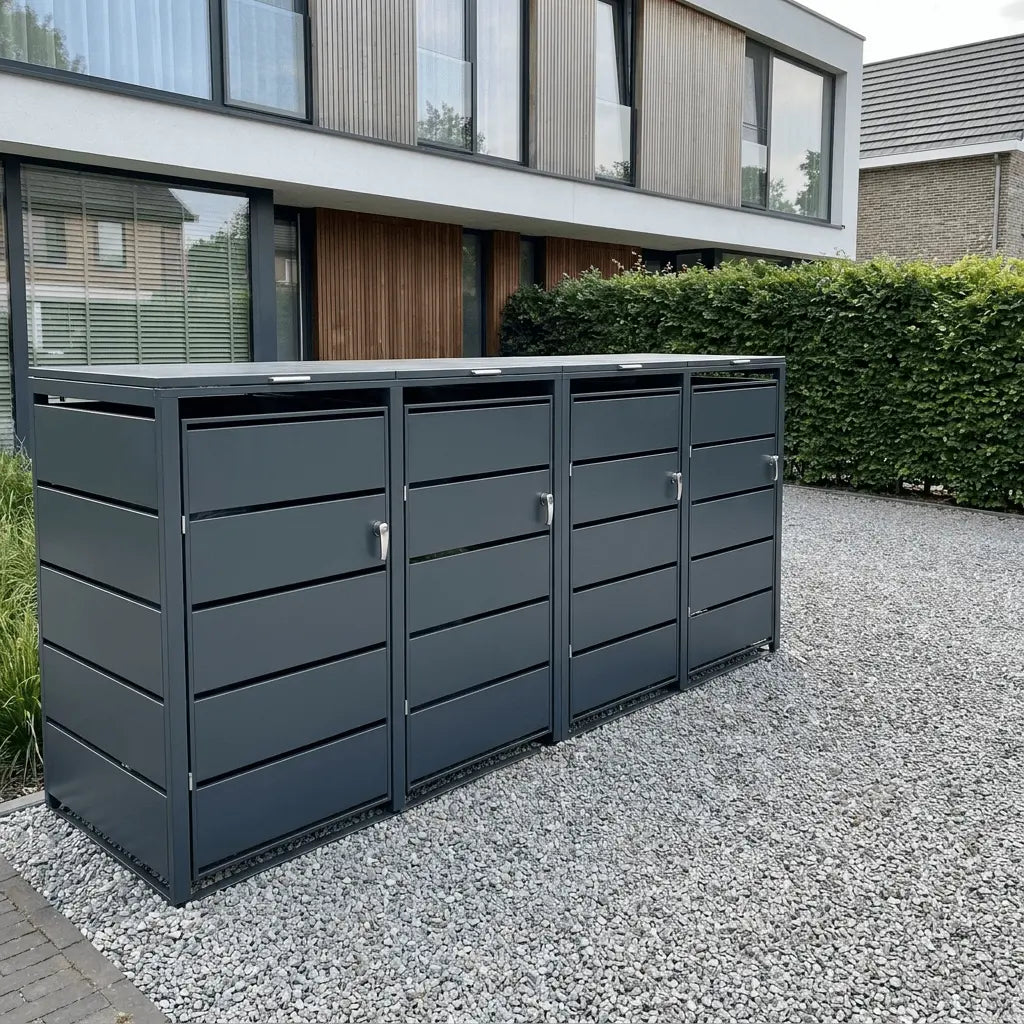 Abri Cache-Poubelle - 4 x 240L - Structure Métal - Couleur Noir - MPDiscount