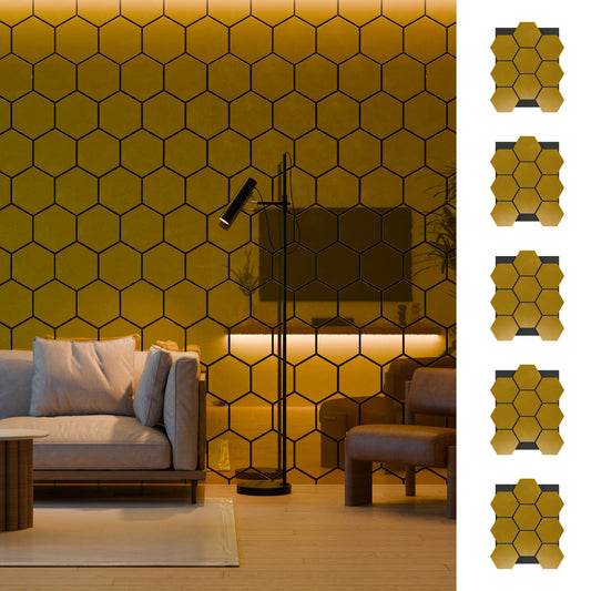 Panneau Hexagonal Acoustique Miroir Or – 75,9×62,1 cm – 18 mm – Lot de 5