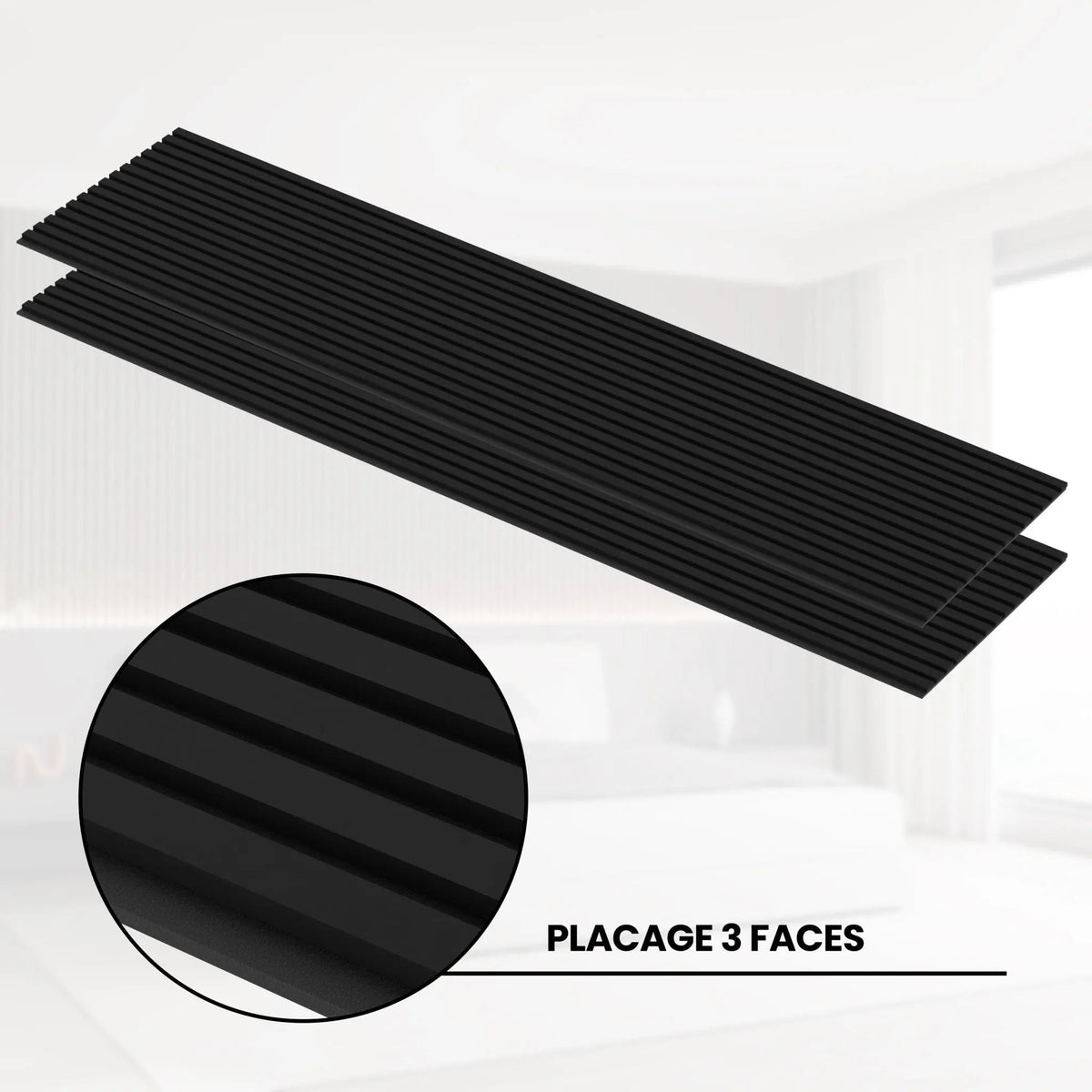 Panneaux acoustiques Noir Mat rectangulaires à lattes, modèle 240 × 60 cm, 21 mm, lot de 2 — photo du catalogue MPDiscount