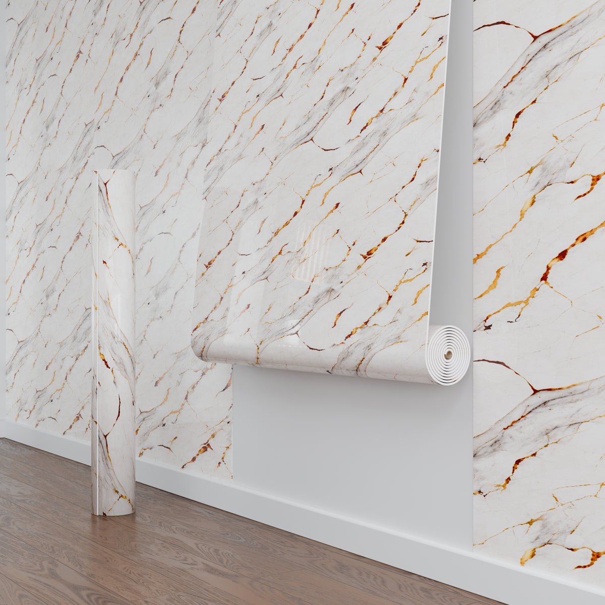 Panneau Mural - Blanc Or 2 - Effet Marbre - 250x120x0.3CM