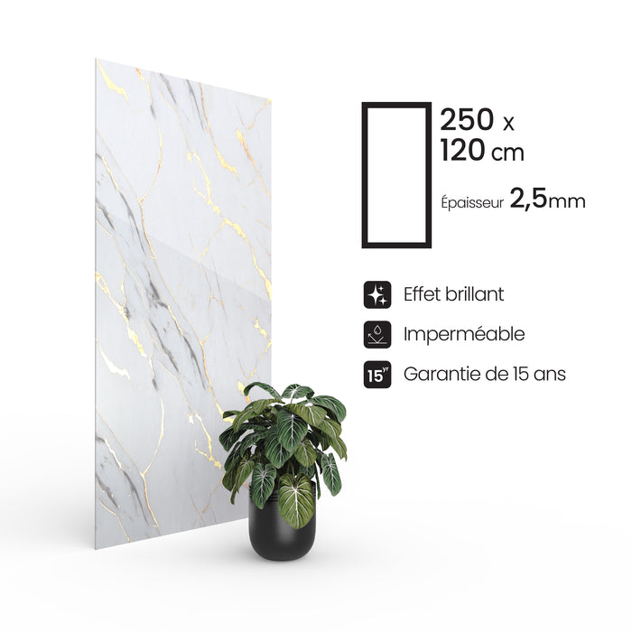PVC-Platte - Weiß-Grau Marmoreffekt - 250 x 120 cm – 100% wasserdicht - 15 Jahre Garantie