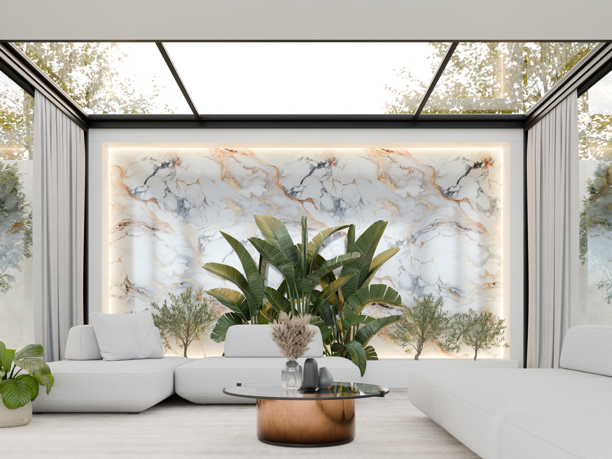 Panneau PVC - Effet Marbre Doré - 250 x 120 cm – 100% Imperméable - 15 ans Garantie