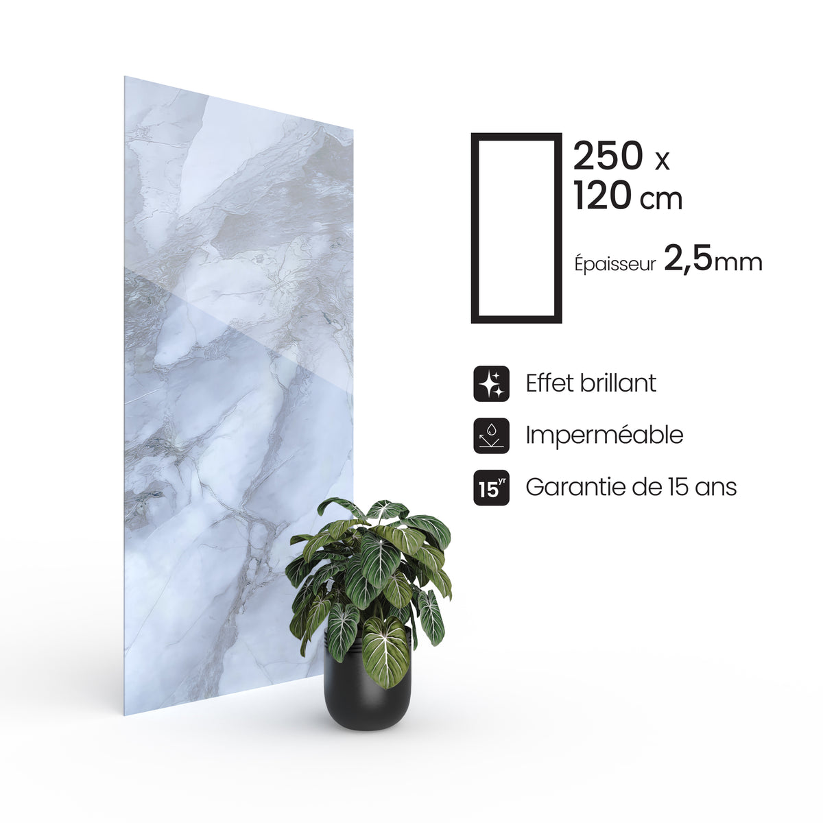Panneau PVC - Effet Marbre Grès cérame - 250 x 120 cm – 100% Imperméable - 15 ans Garantie