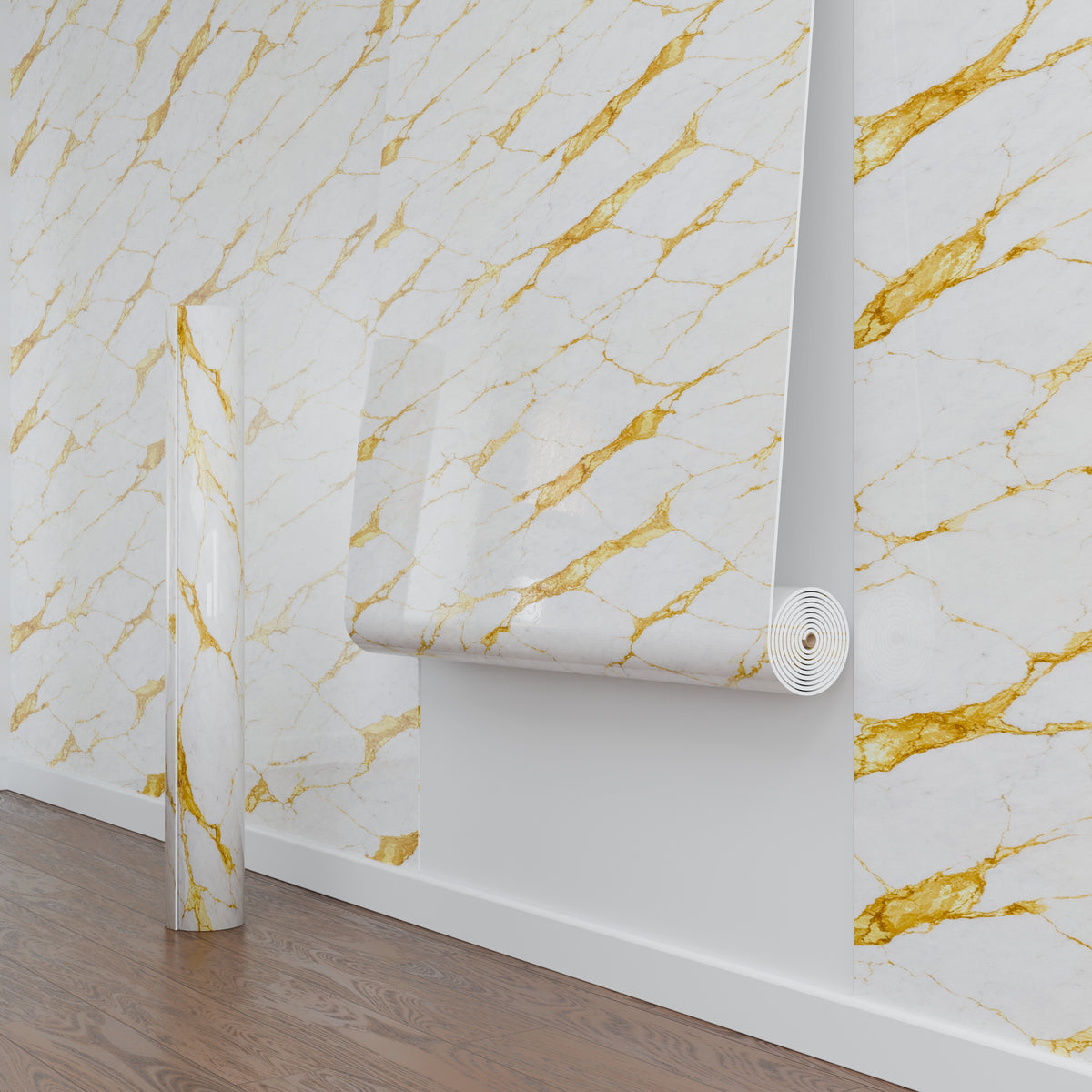 Panneau mural - Blanc Or - Effet Marbre - 250x120x0.3CM
