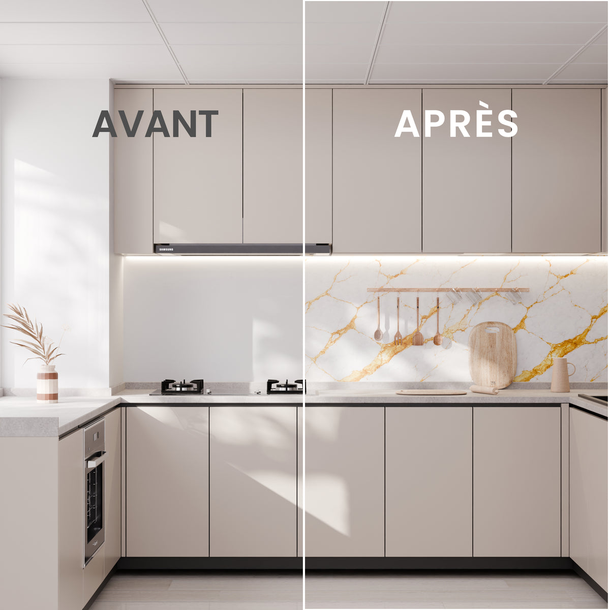 Panneau mural - Blanc Or - Effet Marbre - 250x120x0.3CM