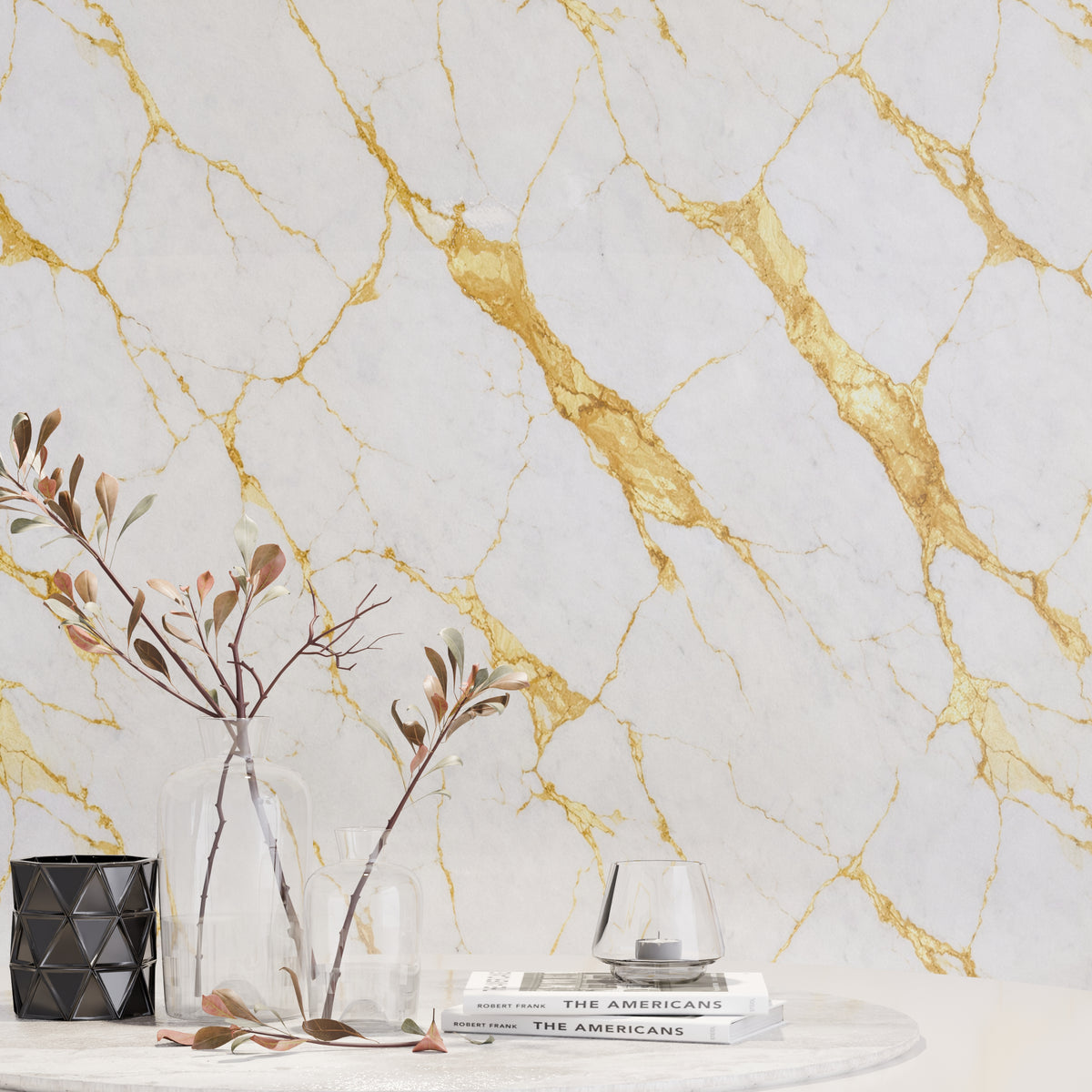 Panneau mural - Blanc Or - Effet Marbre - 250x120x0.3CM