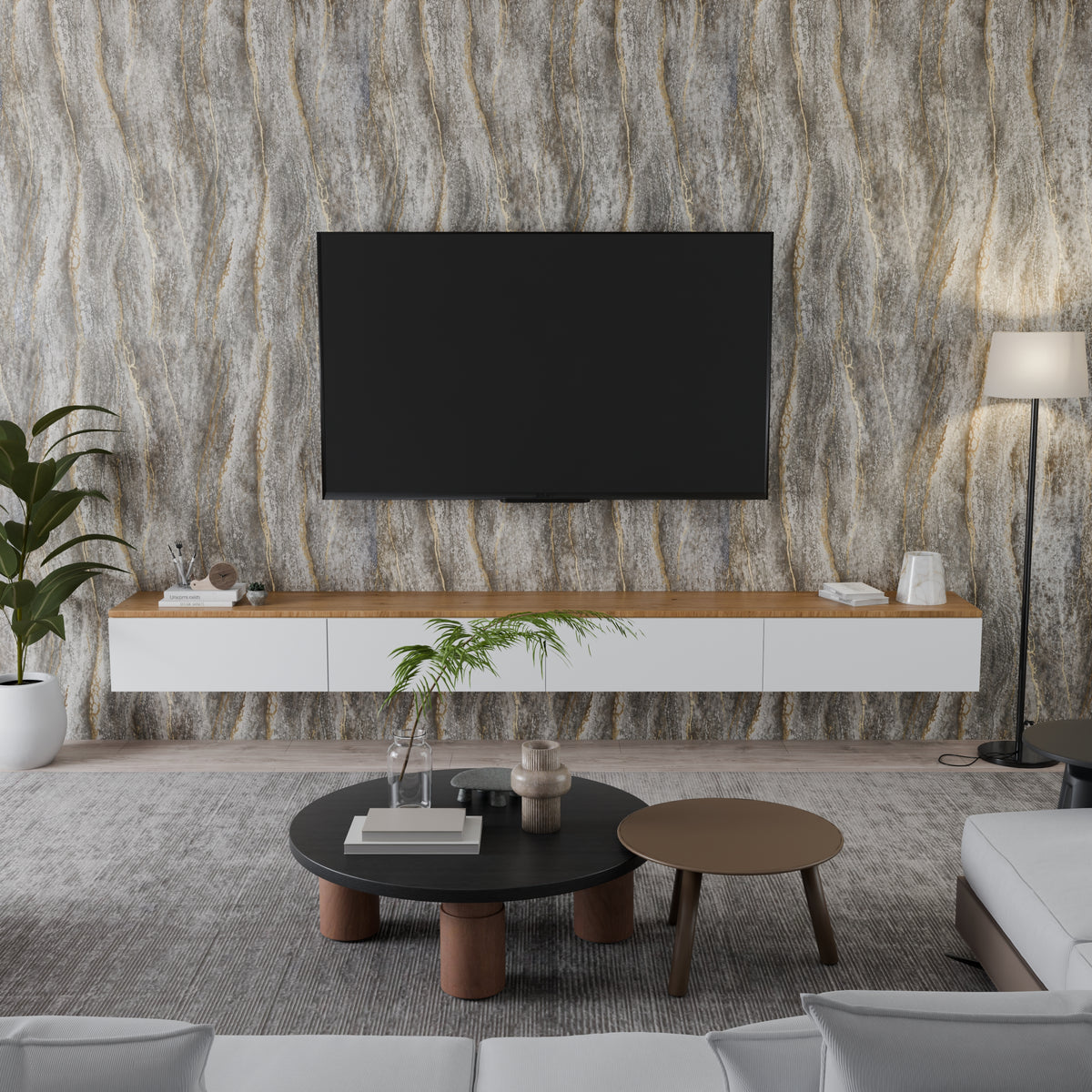 Panneau Mural - Gris Or - Effet Marbre - 250x120x0.3CM