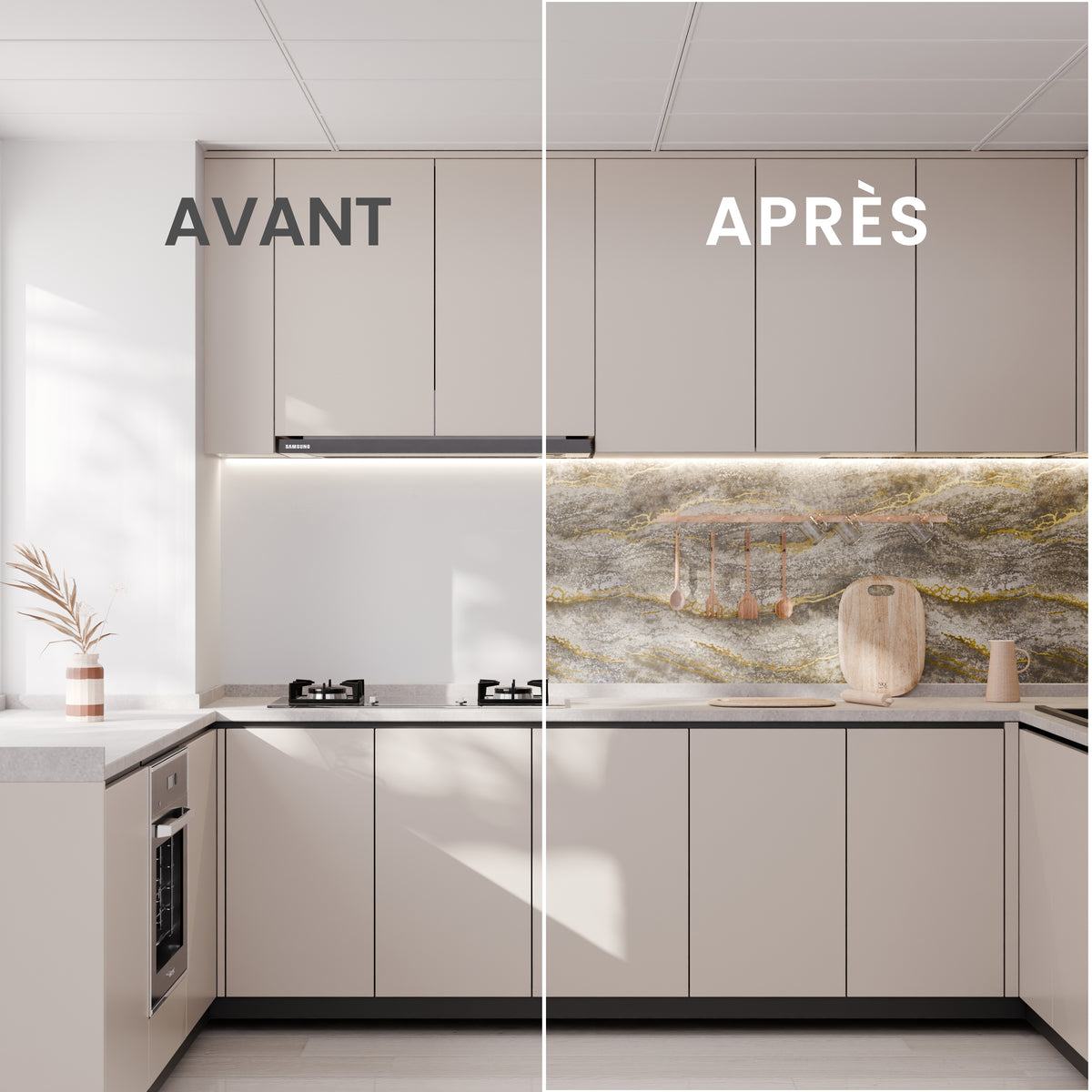 Panneau Mural - Gris Or - Effet Marbre - 250x120x0.3CM