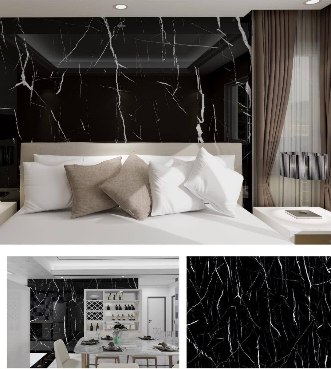 Panneau mural – Noir – Effet Marbre – 250x120x0.3CM