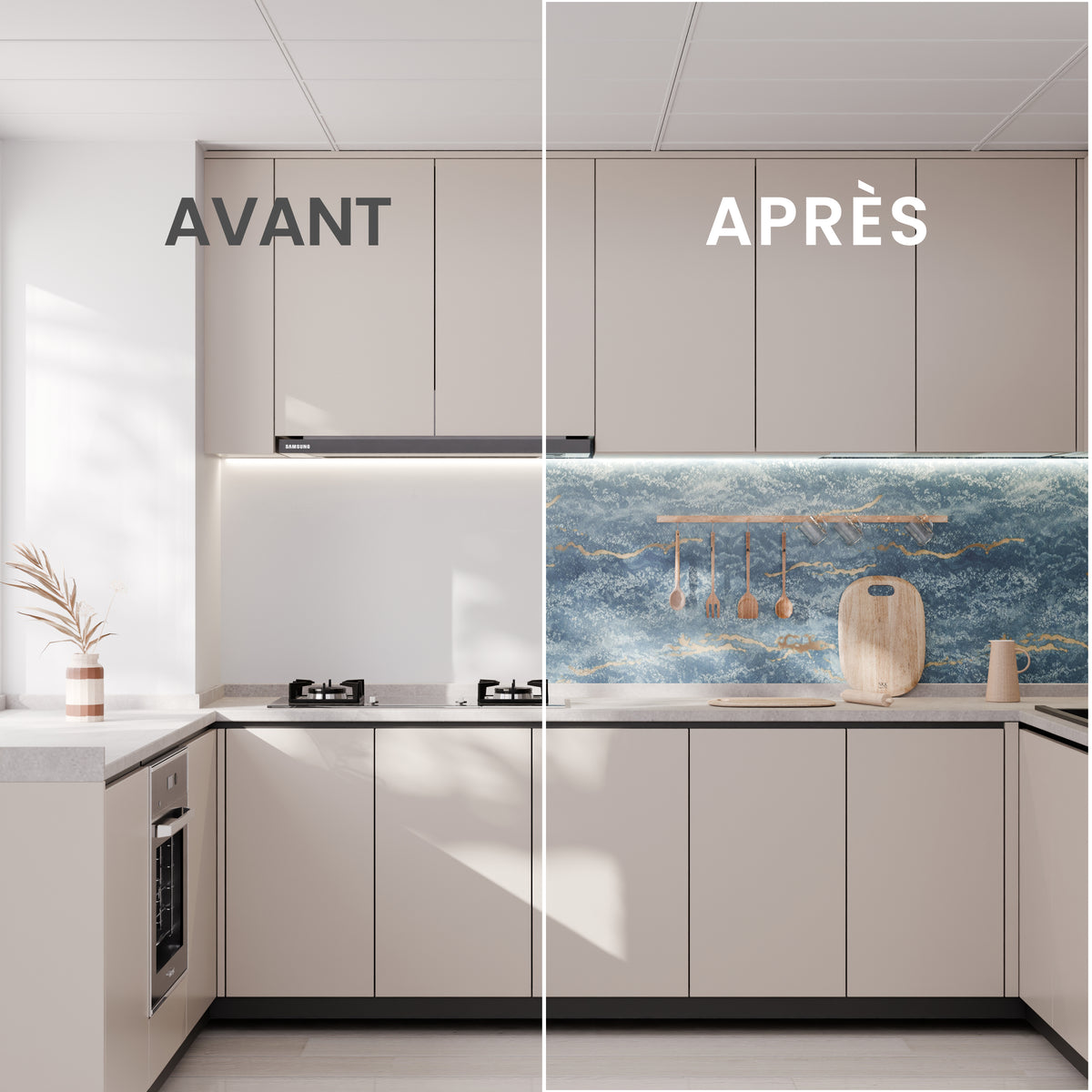 Panneau mural - Bleu Or - Effet Marbre - 250x120x0.3CM