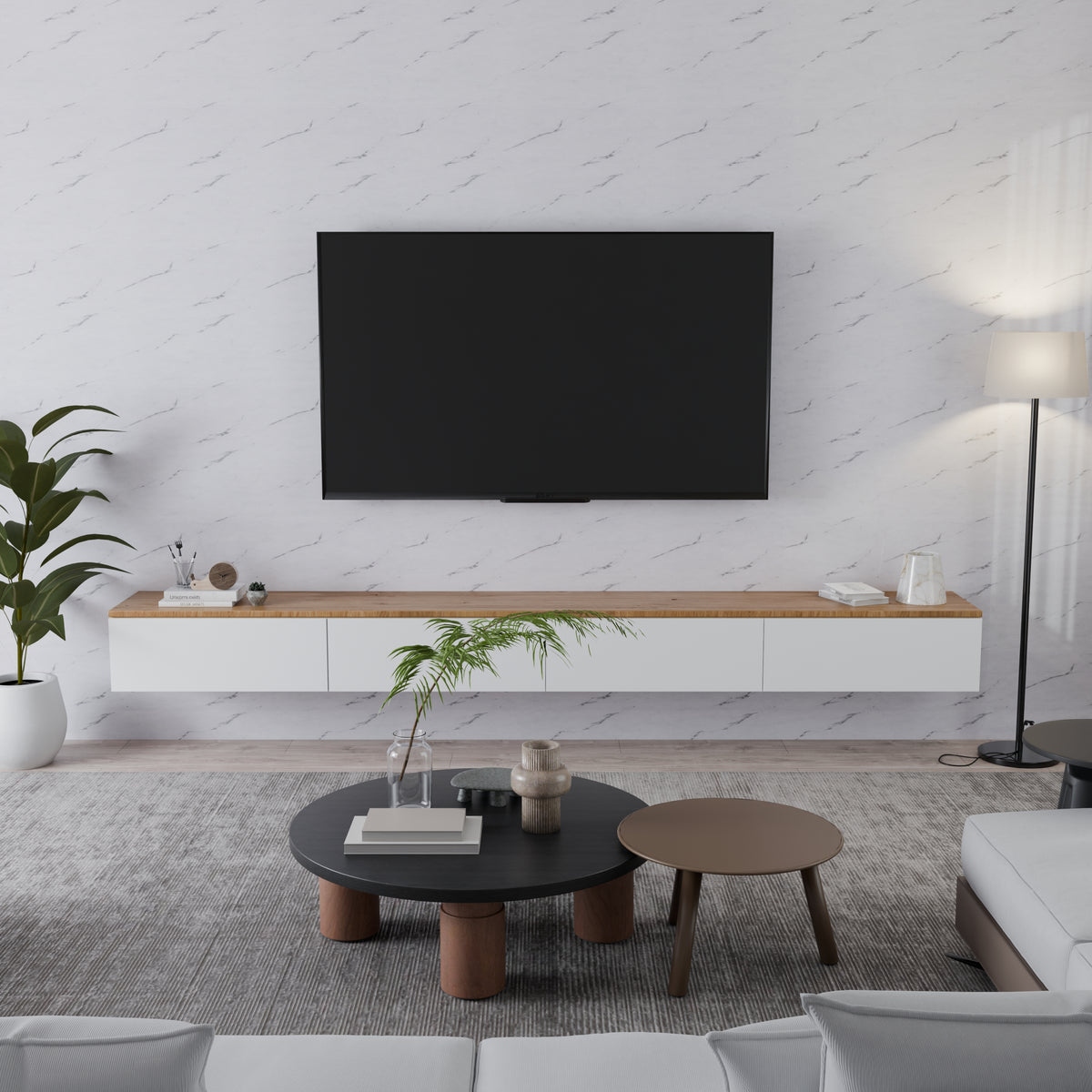 Panneau Mural - Blanc Gris - Effet Marbre - 250x120x0.3CM
