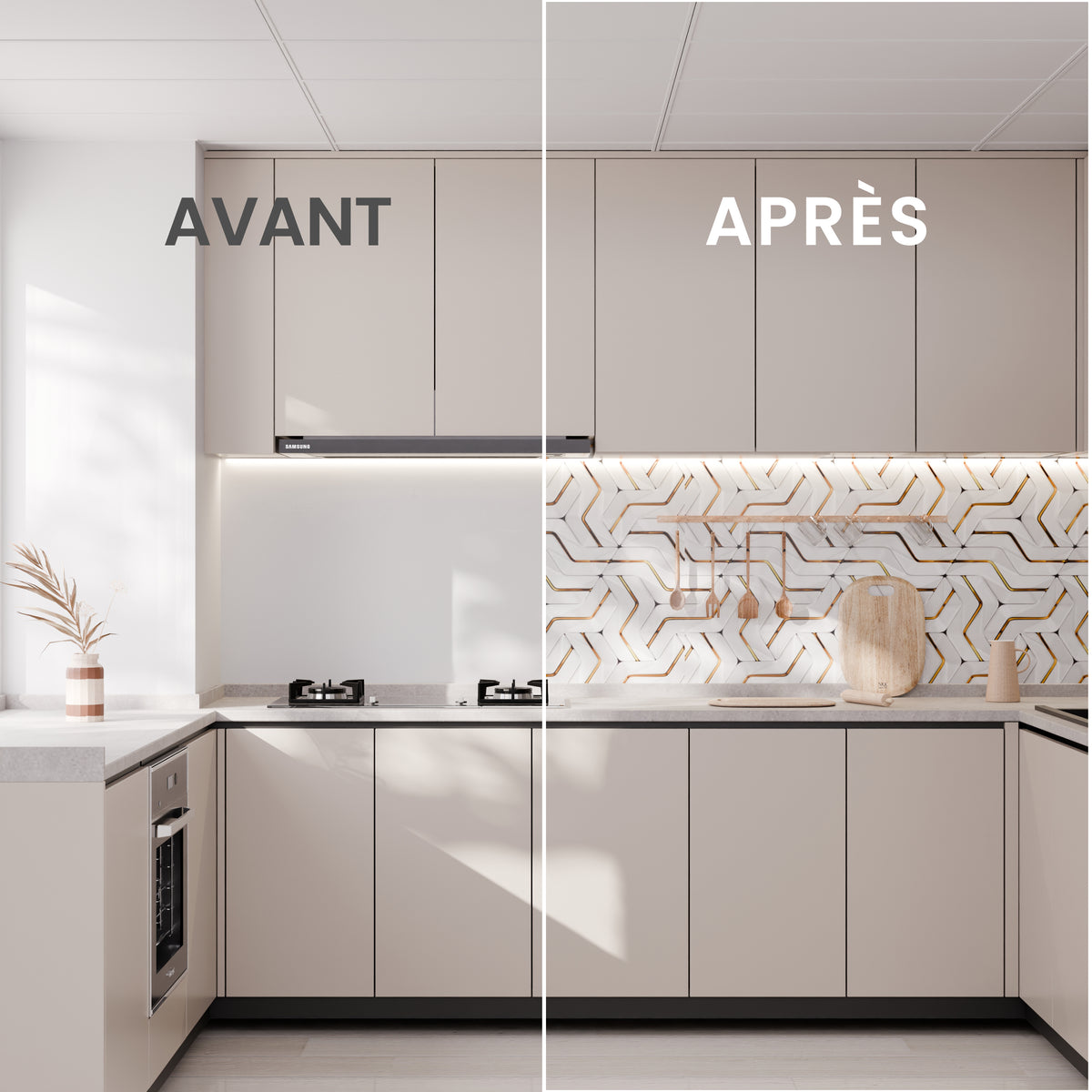 Panneau Mural - Blanc Or Hexagon - Effet Marbre - 250x120x0.3CM