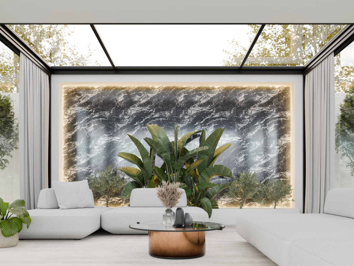 Panneau PVC - Effet Marbre Noir - 250 x 120 cm – 100% Imperméable - 15 ans Garantie