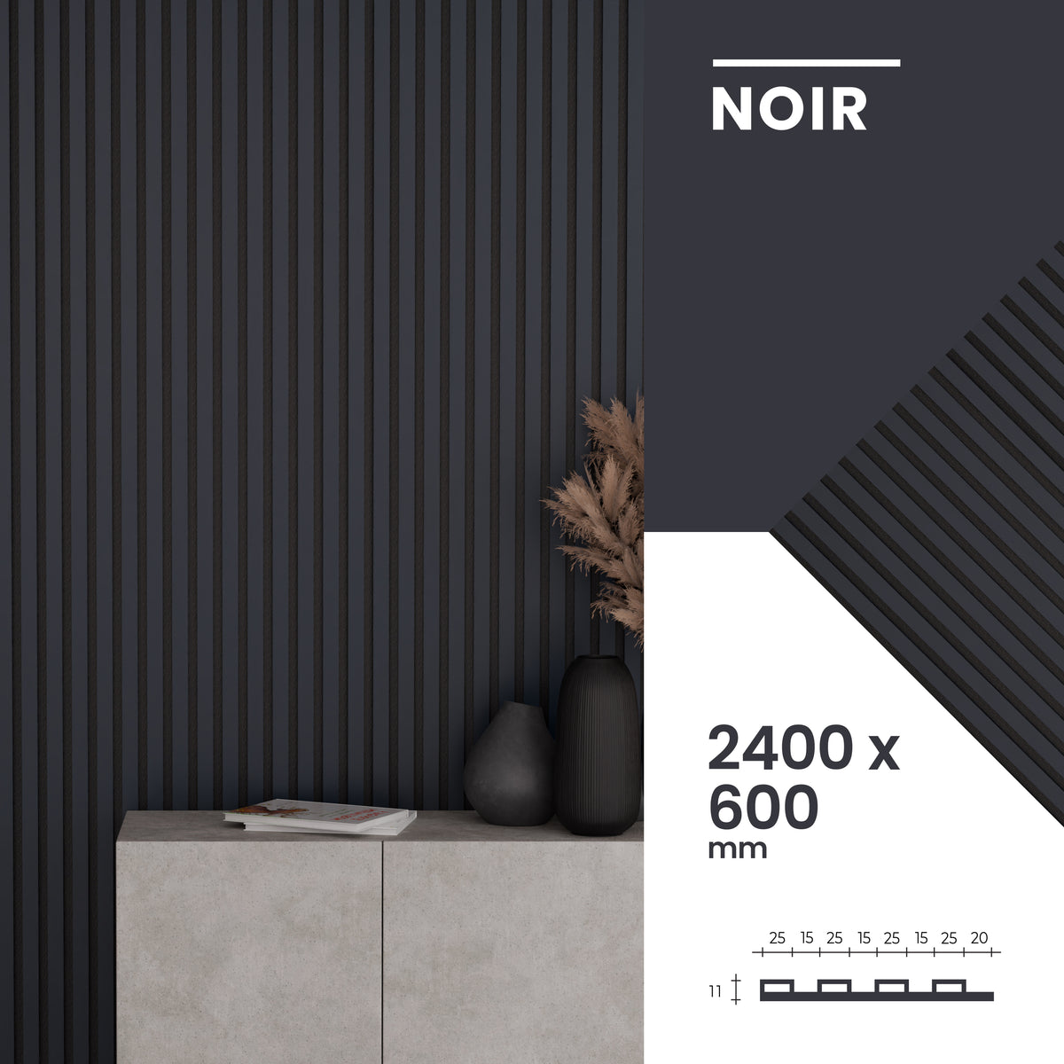 Panneaux Acoustiques Noir Mat – 240x60 – 11 mm – Lot de 4