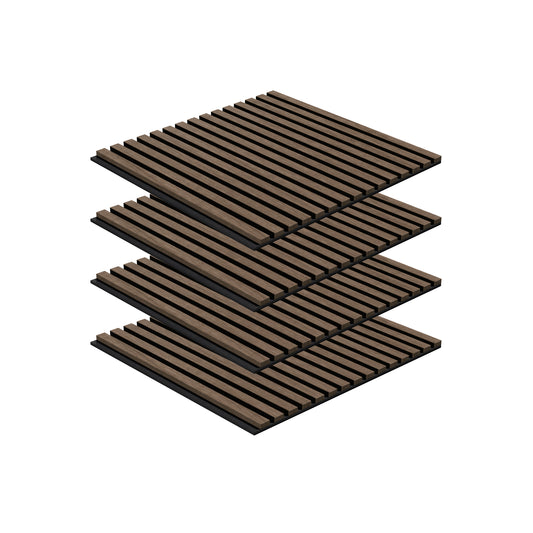 Lot 4 pièces - Panneau Acoustique - Noyer - Feutrine Noir - 60x60cm