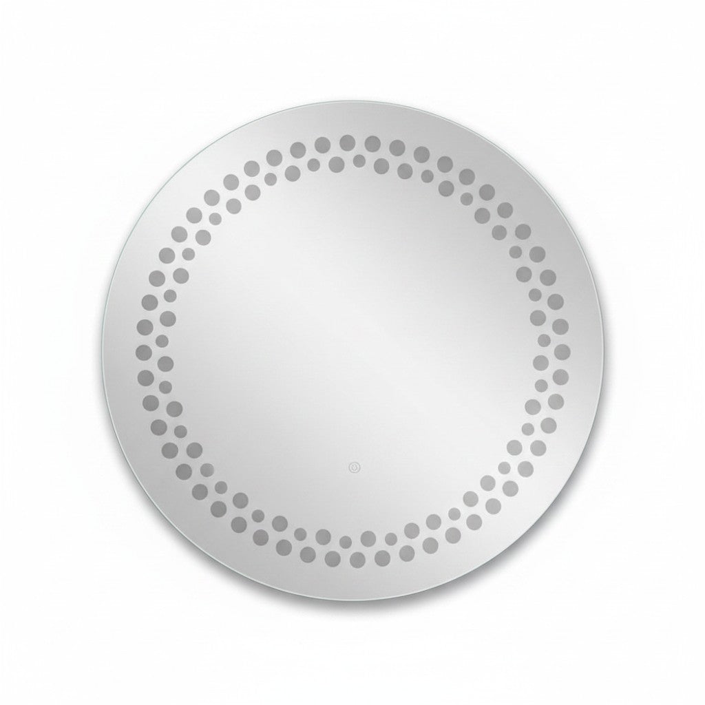 Miroir LED Mural Rond 89 cm — Motif Points Lumineux — 3 Températures Tactile — Cadre Aluminium Noir 