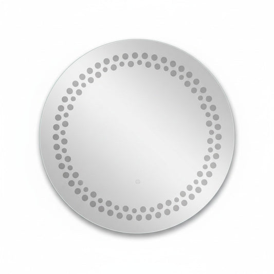 Miroir LED Mural Rond 89 cm — Motif Points Lumineux — 3 Températures Tactile — Cadre Aluminium Noir 