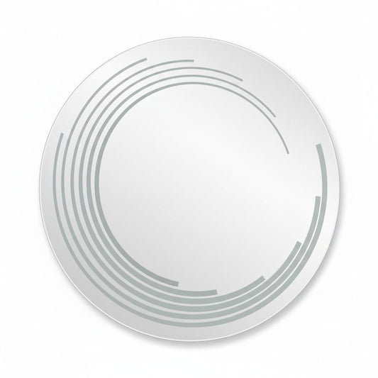 Miroir LED Mural Rond 89 cm — Bandes Vagues Gravées — 3 Températures Tactile — Cadre Aluminium Noir