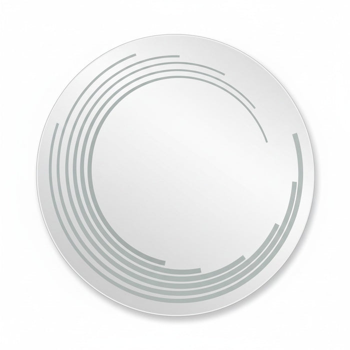 Miroir LED Mural Rond 89 cm — Bandes Vagues Gravées — 3 Températures Tactile — Cadre Aluminium Noir
