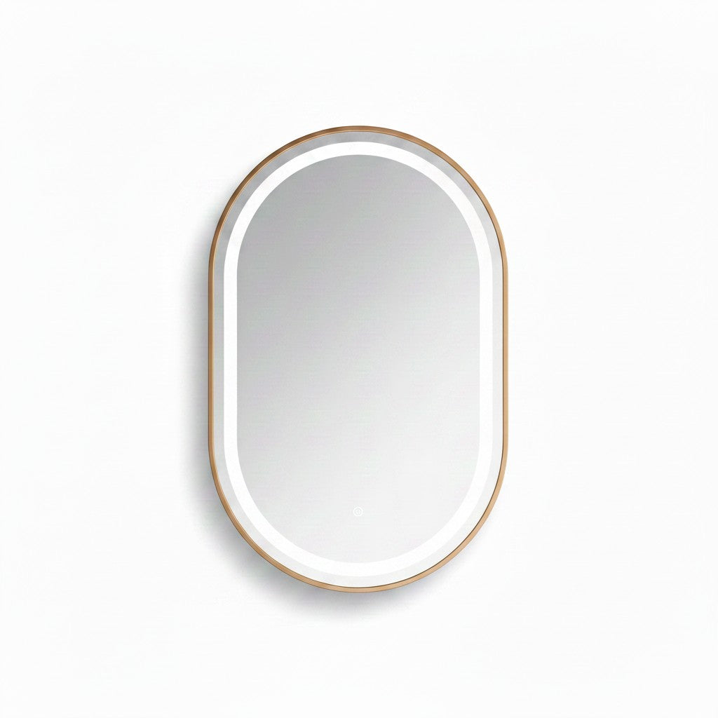 Miroir LED Mural Ovale 69×99 cm — Cadre Aluminium Bronze — 3 Températures Tactile — Design Intempore