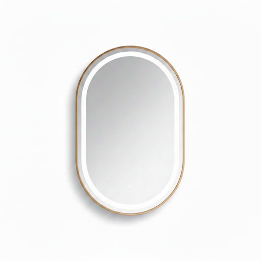 Miroir LED Mural Ovale 69×99 cm — Cadre Aluminium Bronze — 3 Températures Tactile — Design Intempore