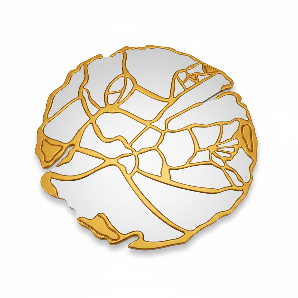 Miroir Mural Rond 89 cm — Cadre Bois Doré Motif Floral — Design Luxe