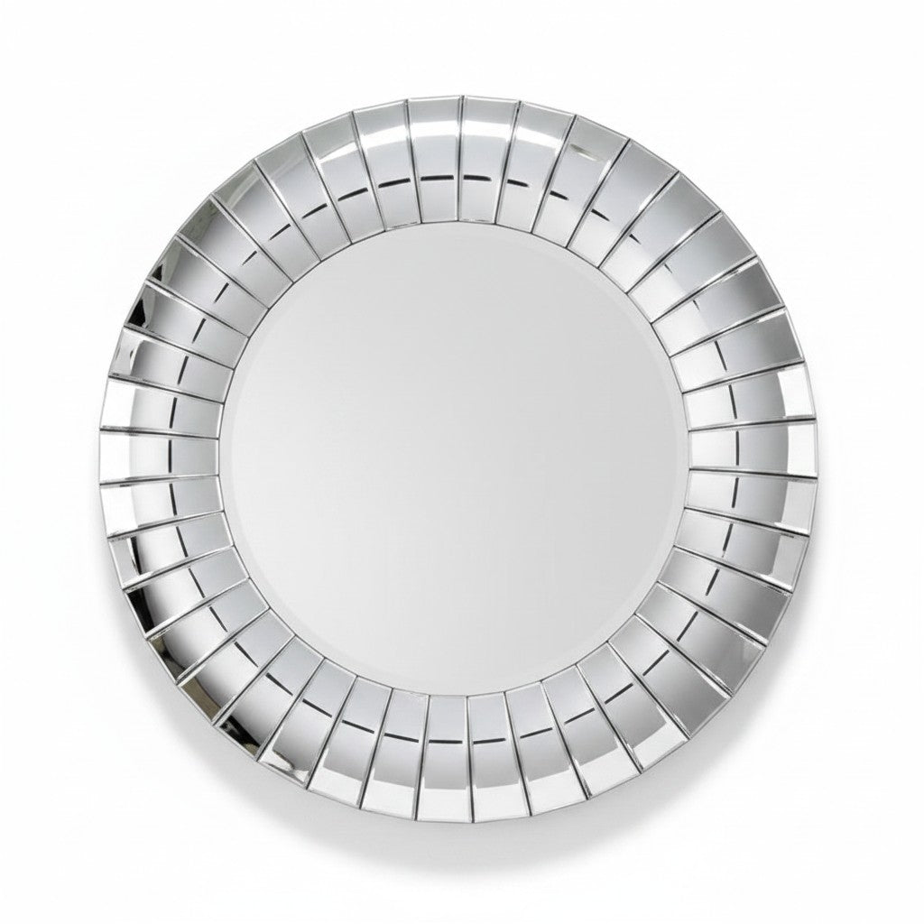 Miroir Mural Rond 89 cm — Bordure Mosaïque Miroir — Effet Glamour