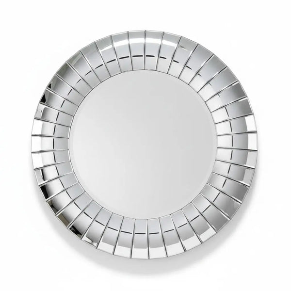 Runder Wandspiegel 89 cm – Mosaikspiegelrand – Glamour-Effekt