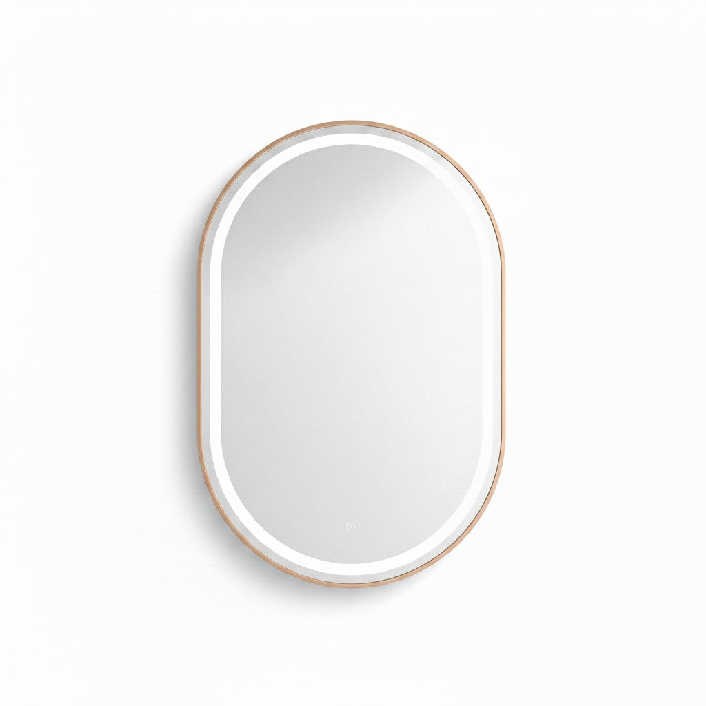 Miroir LED Mural Ovale 129×89 cm — Cadre Aluminium Bronze — 3 Températures Tactile — Style Contempor
