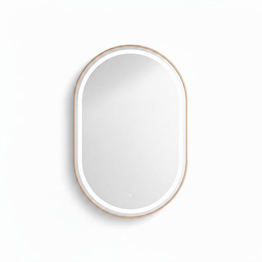 Miroir LED Mural Ovale 129×89 cm — Cadre Aluminium Bronze — 3 Températures Tactile — Style Contempor