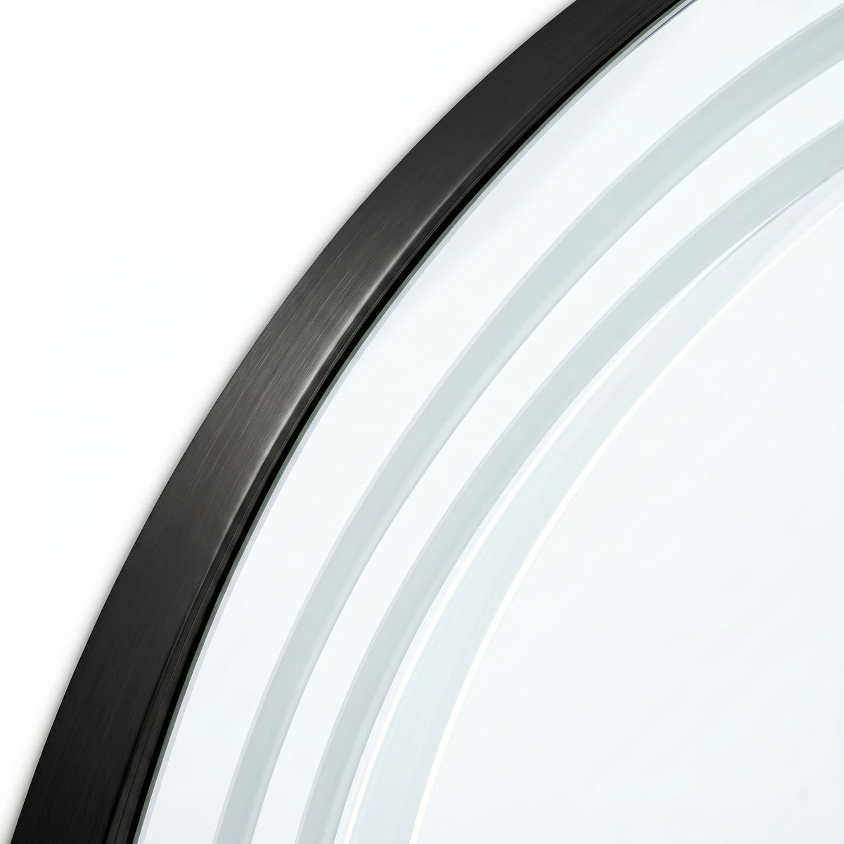 Miroir LED Mural Rond 89 cm — Motif Points Lumineux — 3 Températures Tactile — Cadre Aluminium Noir 