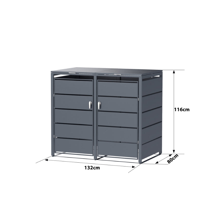 Abri Cache-Poubelle - 2 x 240L - Structure Métal - Couleur Noir