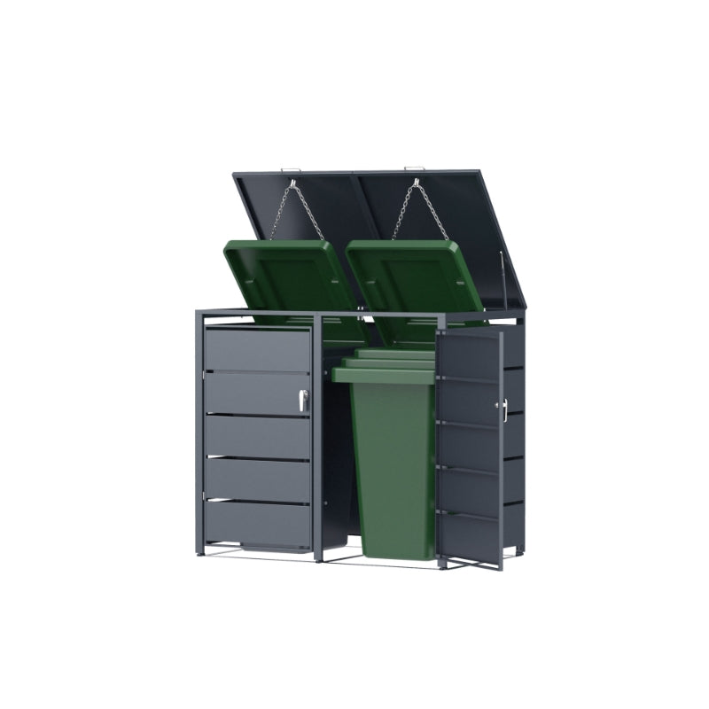 Abri Cache-Poubelle - 2 x 240L - Structure Métal - Couleur Noir