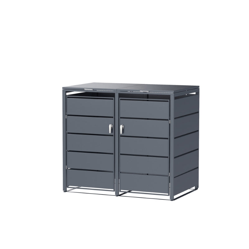 Abri Cache-Poubelle - 2 x 240L - Structure Métal - Couleur Noir