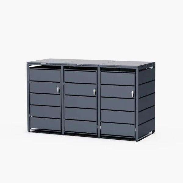 Abri Cache-Poubelle - 3 x 240L - Structure Métal - Couleur Noir