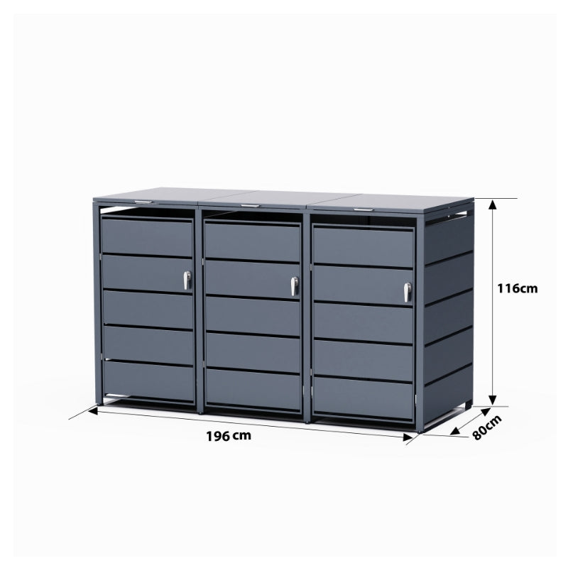 Abri Cache-Poubelle - 3 x 240L - Structure Métal - Couleur Noir