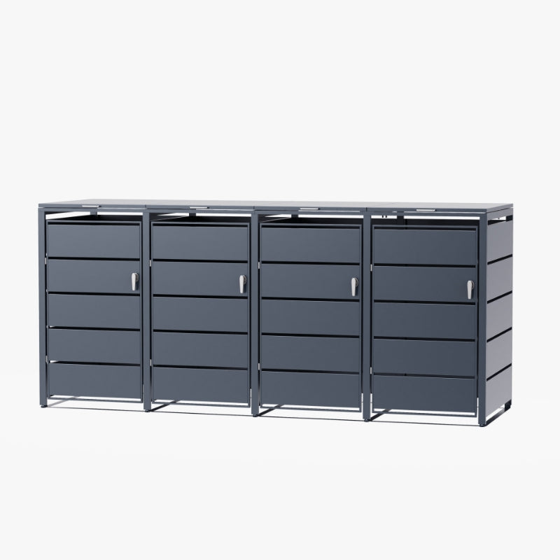 Abri Cache-Poubelle - 4 x 240L - Structure Métal - Couleur Noir