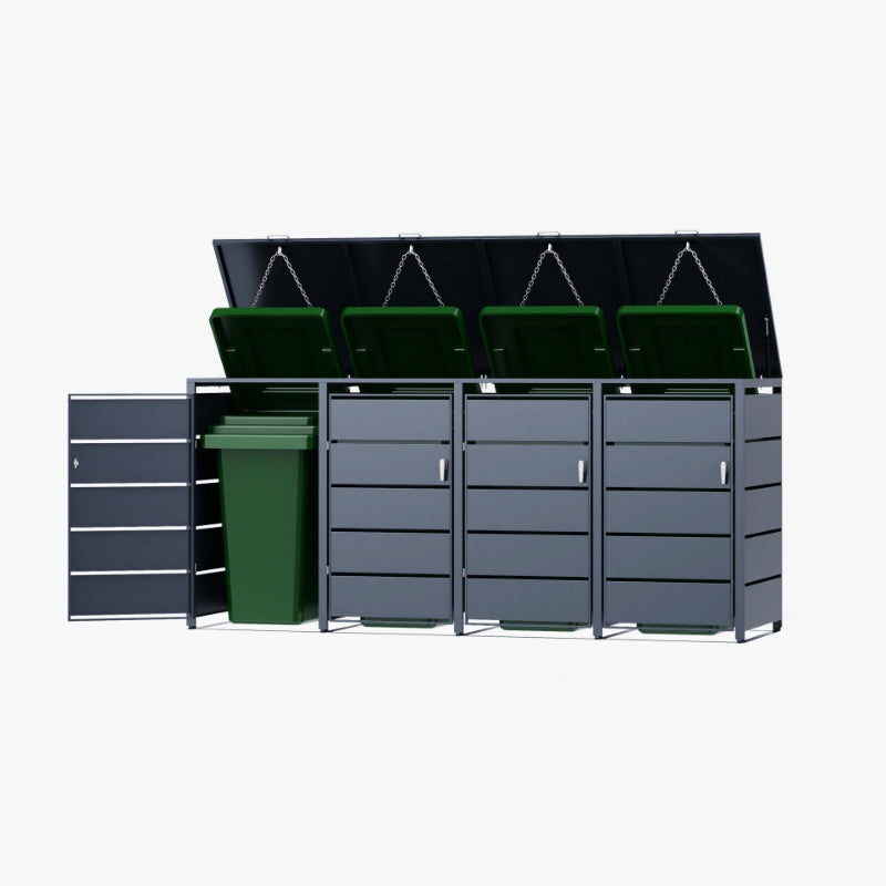 Abri Cache-Poubelle - 4 x 240L - Structure Métal - Couleur Noir